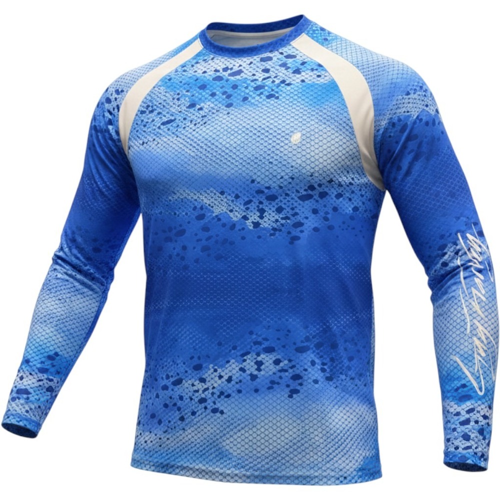 Fisherman Shirt Mens L Blue Guy Harvey Long Sleeve Scale Print Performance Tee
